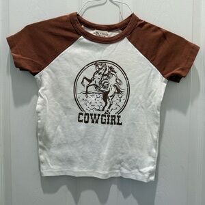 Cowgirl Short Sleeve Raglan Tee - Brown & White Junior Small